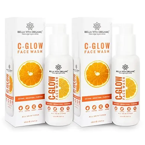 Bella Vita Organic Vitamin C-Glow Natural Face Wash (Pack of 2) with Honey Aloe and Sandalwood For Oil Control Acne Removal and Glowing Skin for Men and Women100 ml