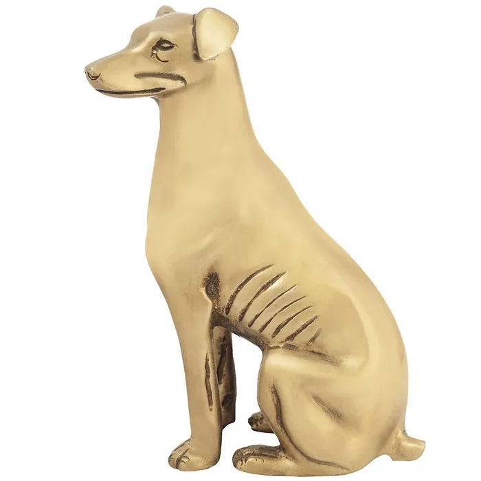 BIJNOR – METAL INLAY IN WOOD Brass Metal Sitting Dog Statue Animal Figurine Showpiece Home Decoration