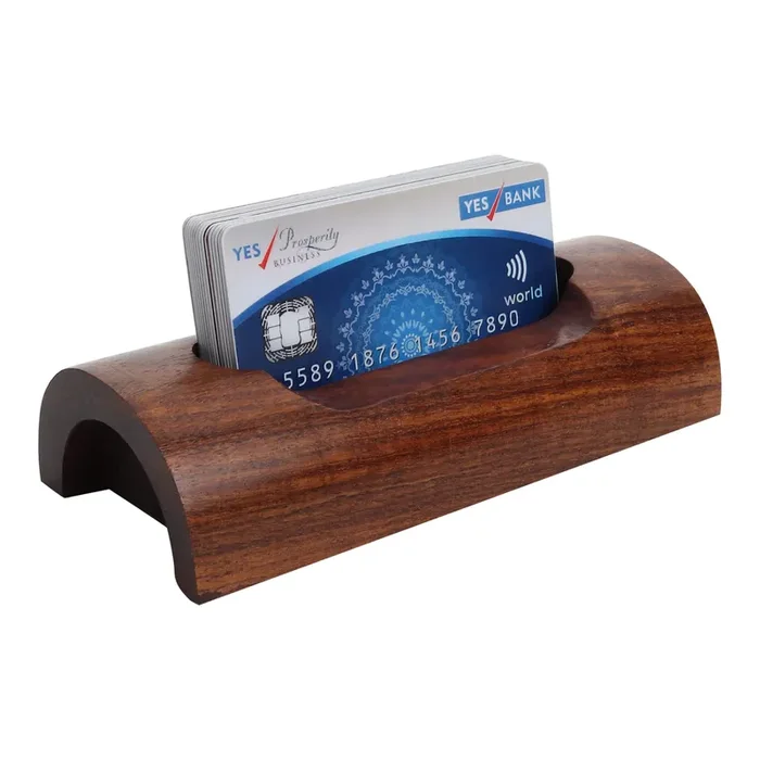 BIJNOR – METAL INLAY IN WOOD Card Organizer for Office Desk/Visiting Card Holder Half Round Special Business Card Holder Desk Business Card Holder Stand Wooden Business Card Display Holders for Desktop