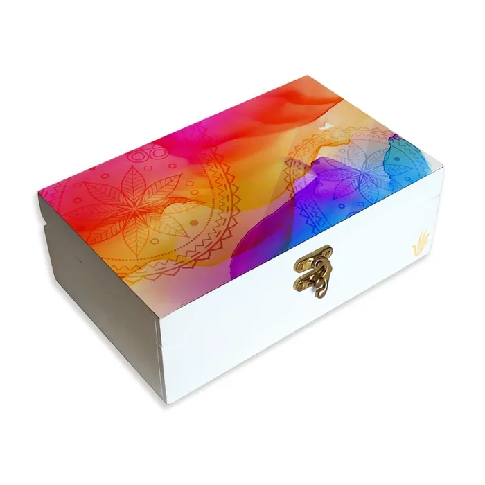 BIJNOR – METAL INLAY IN WOOD Decorative Gift Box for Presents Multi Watercolour Design Size 8″ x 5″ x 2.75″ Jewellery/Tarot/Vintage Box Knick-knacks Storage Trunk Organiser Gift Box for Packing