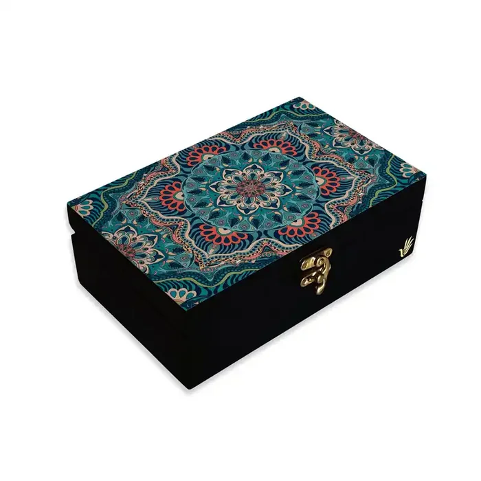 BIJNOR – METAL INLAY IN WOOD Decorative Gift Box for Presents Sheesha Design Size 8″ x 5″ x 2.75″ Jewellery Box Tarot Box Vintage Box Knick-knacks Storage Trunk Organiser Gift Box for Packing (Wood)
