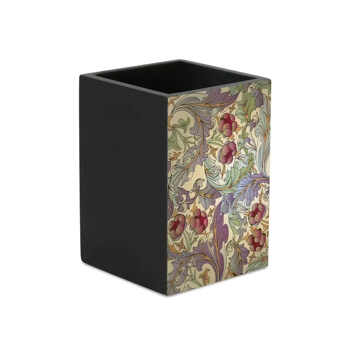 BIJNOR – METAL INLAY IN WOOD Decorative Pen Holder Size 2.75″ x 2.75″ x 4″ ht. Ornate Floral Design Stationery Organizer Office Table Desk Accessories