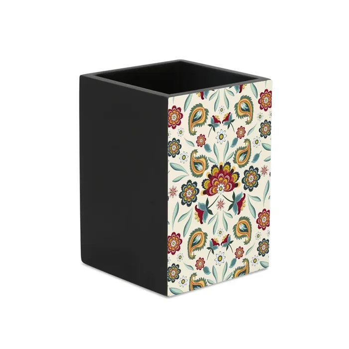 BIJNOR – METAL INLAY IN WOOD Decorative Pen Holder Size 2.75″ x 2.75″ x 4″ ht. Aradhana Design Stationery Organizer Office Table Desk Accessories
