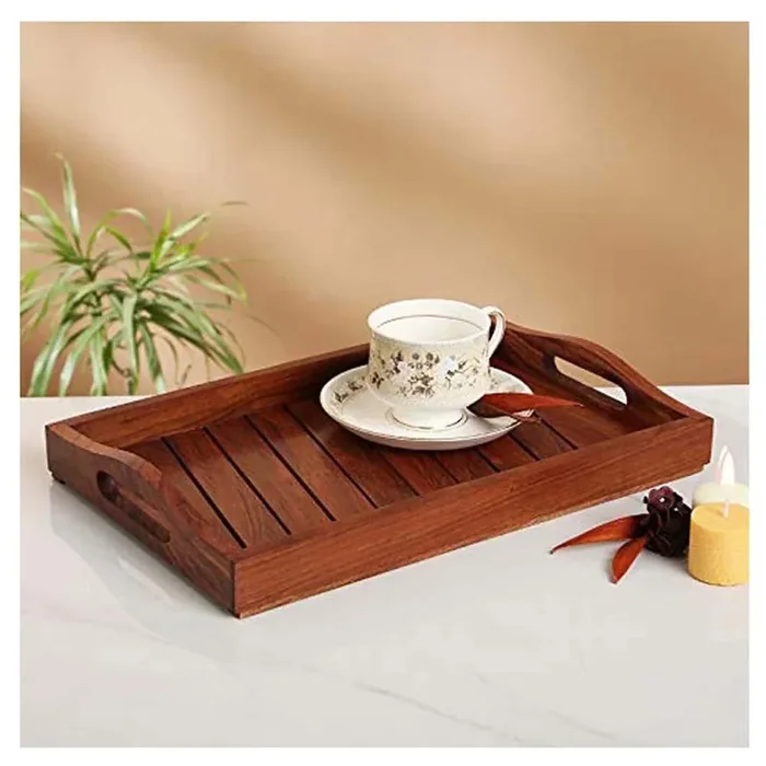 BIJNOR – METAL INLAY IN WOOD Serving Tray for Home and Kitchen Wooden Serving Tray Tray for Kitchen Wooden Trays for Snacks Wooden Dry Fruit Tray Wooden Glass Tray Trays for Office Usage (10 x 6 Inch)