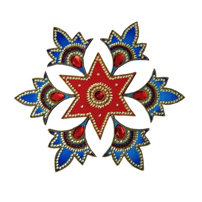 BIKANER GANGAUR IDOL Creative Wooden Blue & Red Combination Folding Beautiful Festival Rangoli (12×12 inch) Multi Color