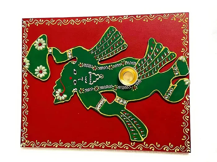 BIKANER GANGAUR IDOL Handmade Wooden Goverdhan Pooja Pata for Indian Festival
