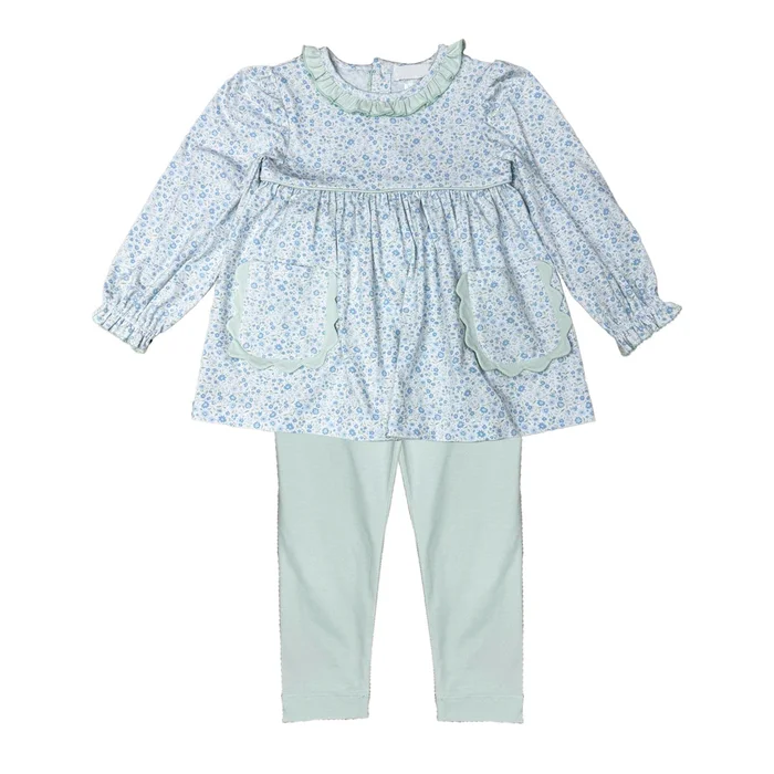 BLUE & GREEN DITSY FLOWER LEGGINGS SET