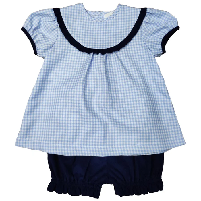 BLUE CHECK BLOOMER SET WITH NAVY ACCENTS