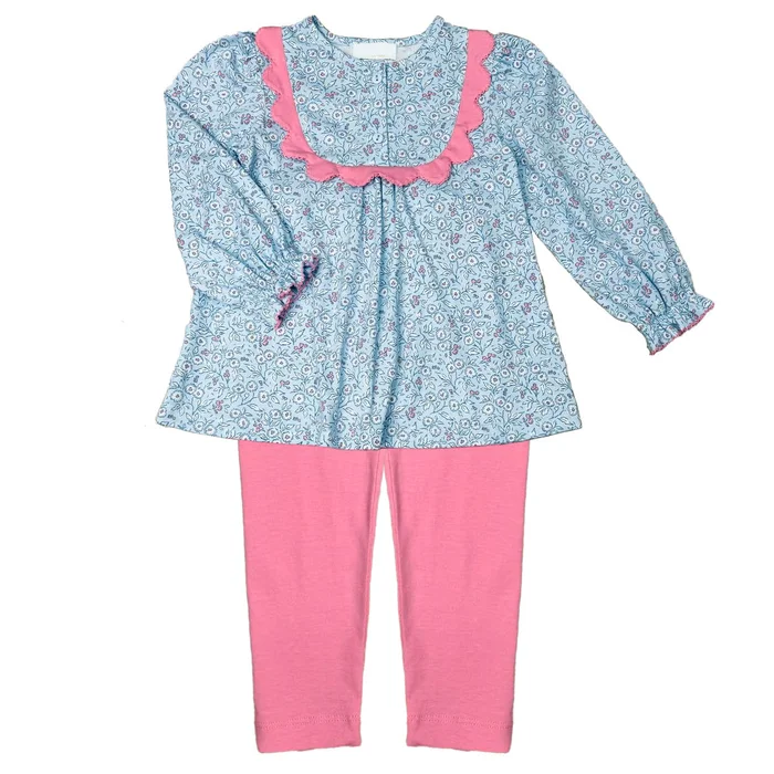 BLUE FLORAL BUTTERFLY BUSH LEGGINGS SET