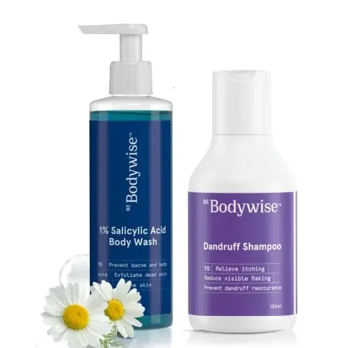 Bodywise 1% Salicylic Acid Body Wash 250ml & Anti Dandruff Shampoo 150ml for Women Paraben and SLS free