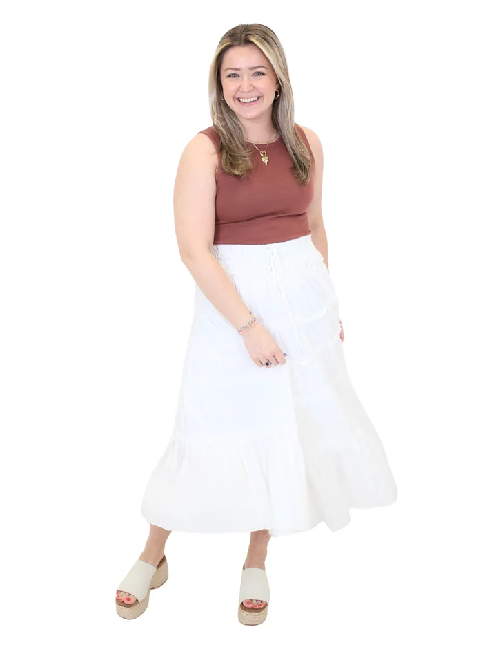 Boho Ruffled Midi Skirt – White