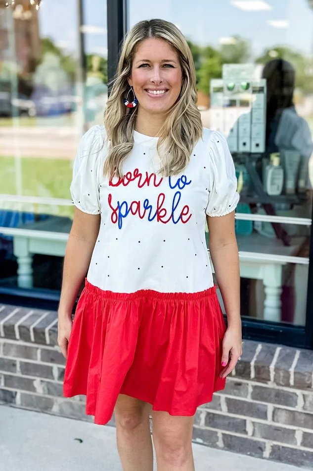 BORN TO SPARKLE SCRIPT PATRIOTIC DRESS