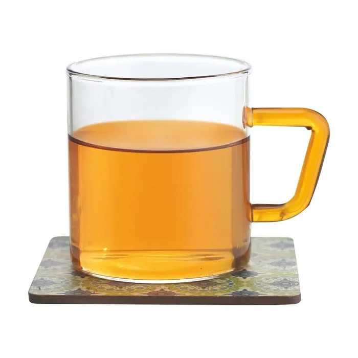 Borosil 190ml 6pc Vision Classic Tea and Coffee Mug Set with Yellow Handle Made in India Borosillicate Glass, Microwave Safe, Scratch Resistance Cup Set for Chai, Green Tea Transparent