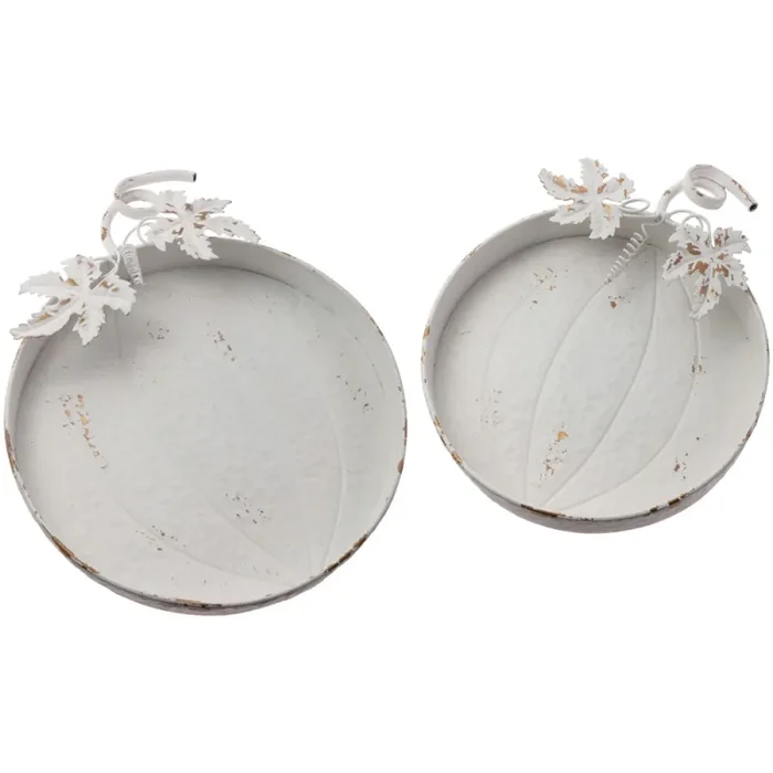 Boston International White Pumpkin Trays, Metal, Set of 2