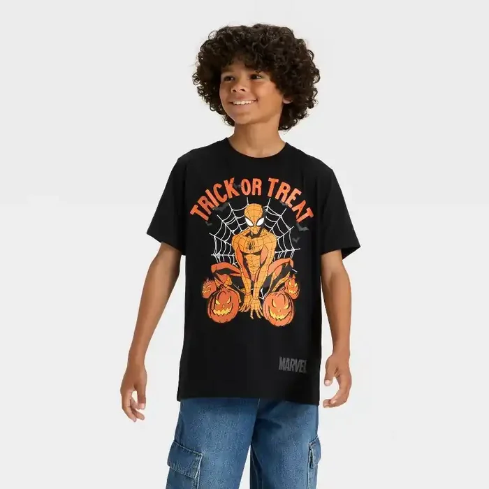Boys‘ Marvel Spider-Man Halloween Short Sleeve Graphic T-Shirt – Black S