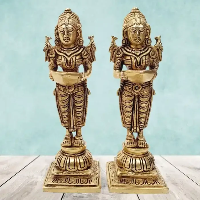Brass Deep Laxmi Brass Meenaxi Devi Holding Diya Set of 2