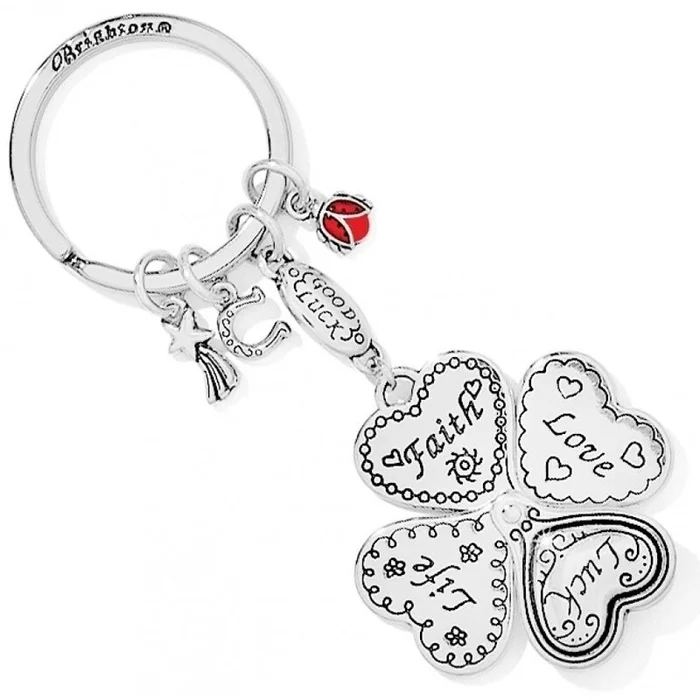 Brighton Lucky Clover Heart Key Fob-Silver-E11042