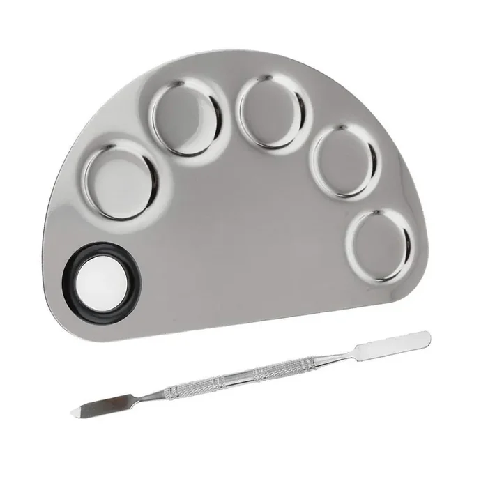BRONSON PROFESIONAL Stainless Steel Makeup Artist 5 Holes Mixing Palette with Spatula Nail-art Manicure Tool for Blending Cosmetic Pigment Foundation Shades