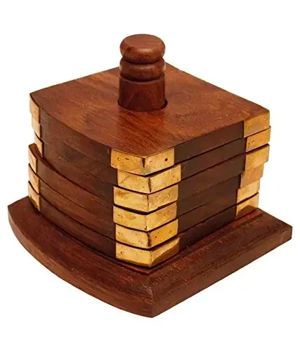 Brown Beautiful Wooden Tea Coaster Handmade Retro Wood Coaster Set with 6 Square Table Coaster Set of 6 Coasters for Dining Table