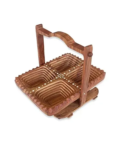 Brown Wooden Folding Basket White Handwork