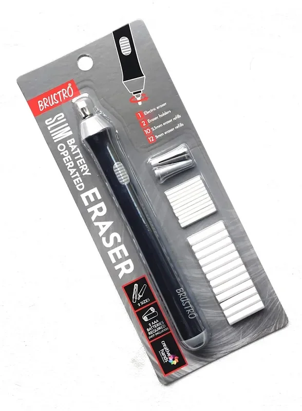 Brustro Slim Battery Operated Automatic Eraser with 22 Refills and 2 Eraser Holders. (Batteries not Included)