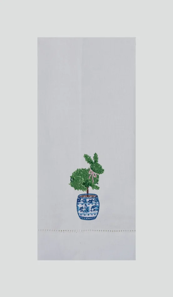 BUNNY TOPIARY EMBROIDERED GUEST TOWEL
