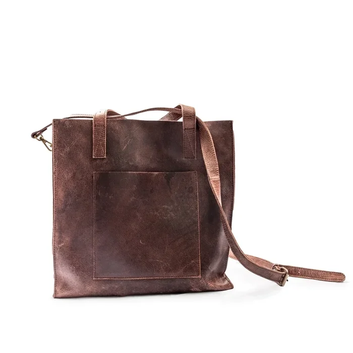 BURGUNDY DISTRESSED LEATHER TOTE