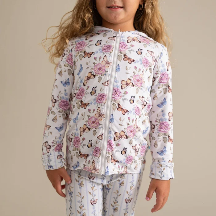 Butterfly Floral Beige Reversible Baby Jacket | Mariselle & Elysia