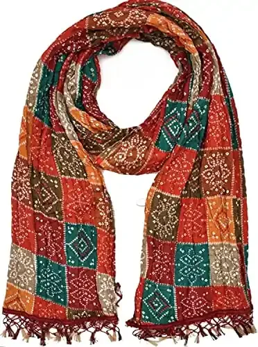 C&G INDIA Rajasthani Traditional Multicolored Chinon Silk Bandhej Dupatta