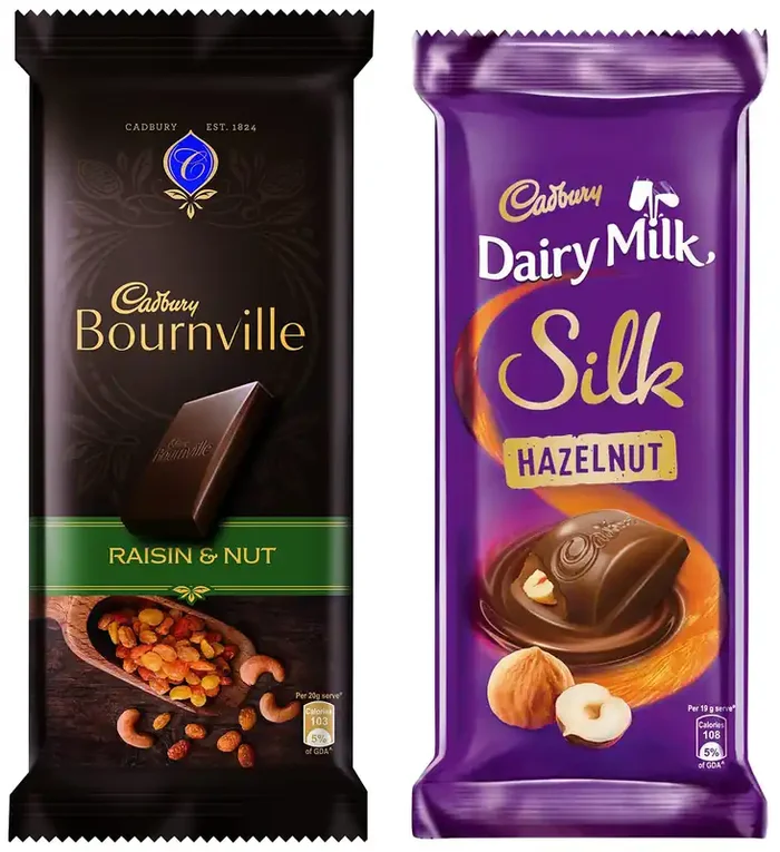 Cadbury Bournville Fruit and Nut Dark Chocolate Bar 80g (Pack of 4) & Cadbury Dairy Milk Silk Hazelnut Chocolate Bar 143 g (Pack of 3)