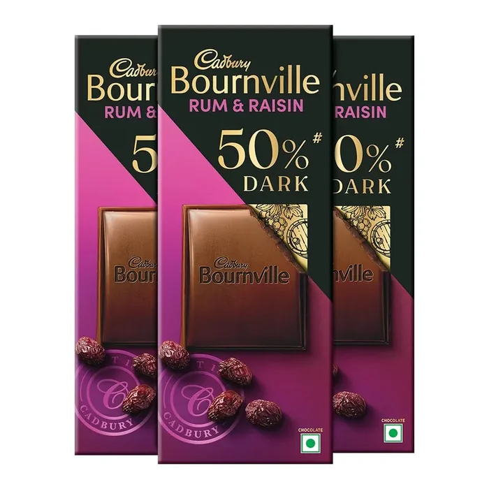 Cadbury Bournville Rum & Raisin 50% Dark Chocolate Bar, 78 Gm (Pack Of 3)