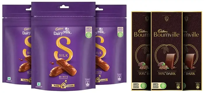 Cadbury Dairy Milk Silk Chocolate Home Treats 162gm – Pack of 3 & Cadbury Bournville Rich Cocoa 70% Dark Chocolate Bar 3 x 80 g