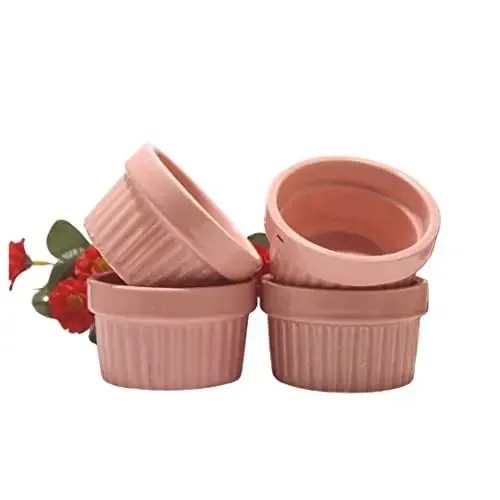 Ceramic 100ml Ramekin Bowl Oven OTG Microwave Convection & Dishwasher Safe for Baking Dessert or Serving (Pink 4)