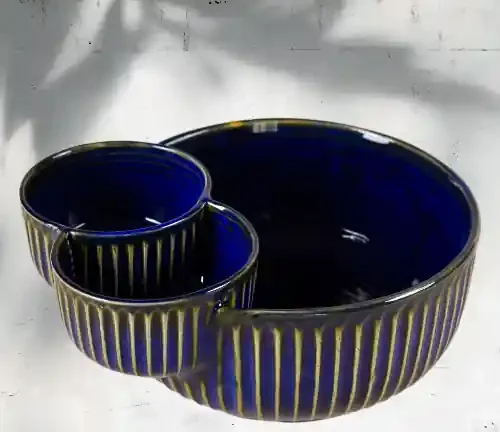 Ceramic Kitchen Double Dip Blue Serving Bowl One Piece