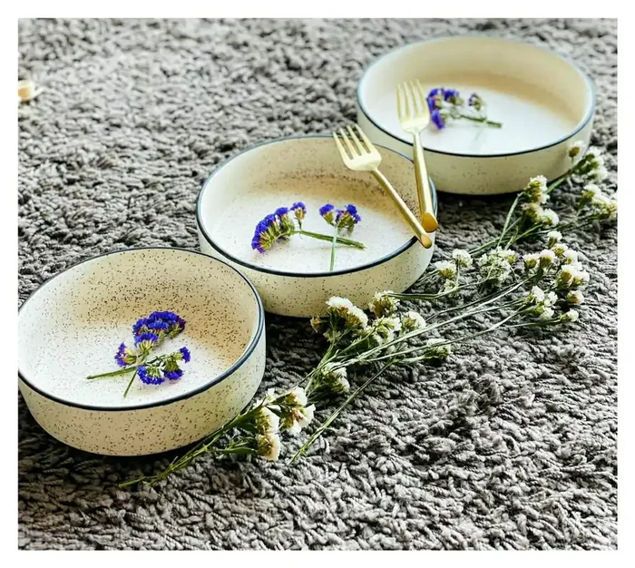 Ceramic Kitchen Matt Flat Bowl Set of 3 Bowls
