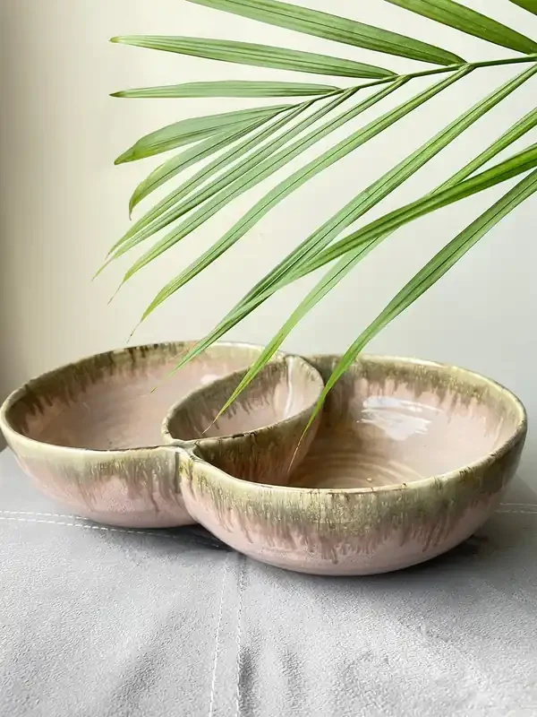 Ceramic Kitchen Pink Double Bowls 1 Piece