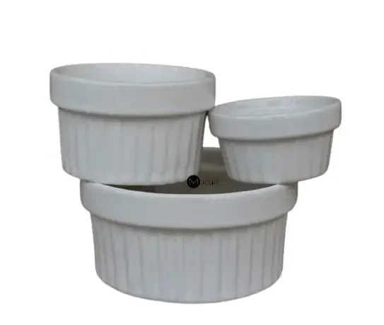 Ceramic Ramekin Bowl Set of 3 Size- 35ml 80ml 200ml; Microwave Oven and Dishwasher Safe; for Serving Curry Gravy Dessert Sauces Chutney Rasam and Sambhar (White)
