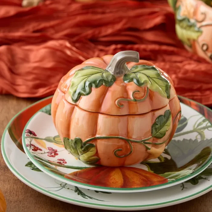 Certified International Harvest Fields 3-D Pumpkin Covered Soup Bowls