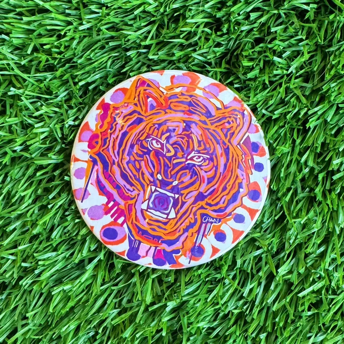 Chan Art Clemson Tiger Orange and Purple Tiger Button 2.25″
