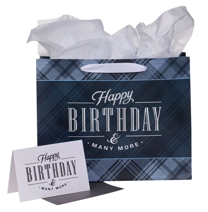 Charcoal & Black Happy Birthday Large Gift Bag Set