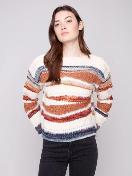 Charlie B Patchwork Drop Shoulder Sweater-Sepia-C2731R/427C