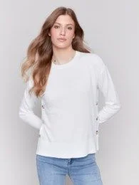 Charlie B Side Button Sweater-C2668/464A