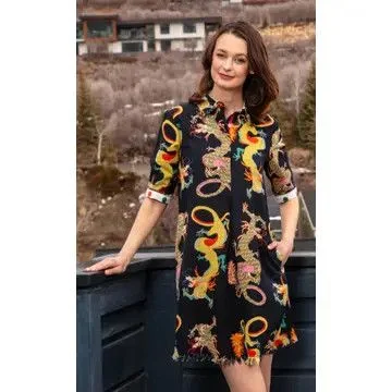 Chatham Dress Black Dragon Rough Hem
