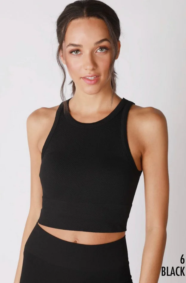 Chevron Highneck Crop Top – Black