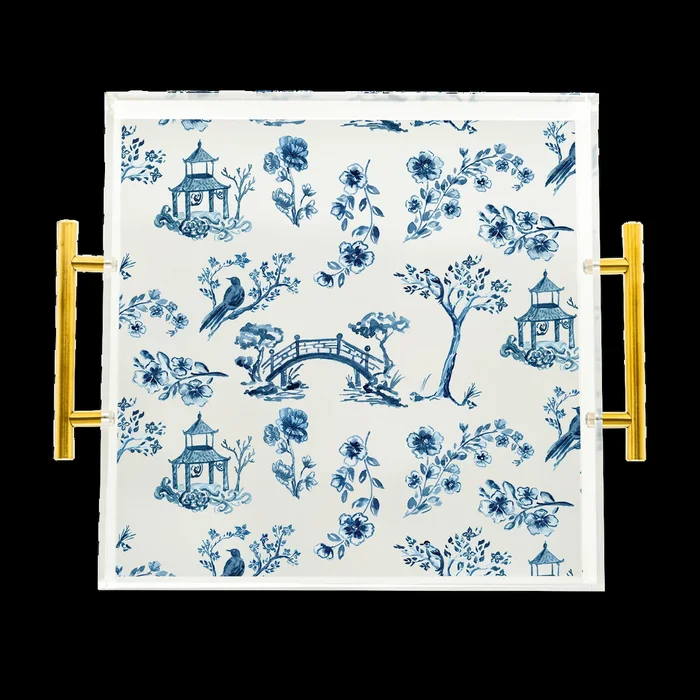CHINOISERIE ACRYLIC Tray Gold Handles