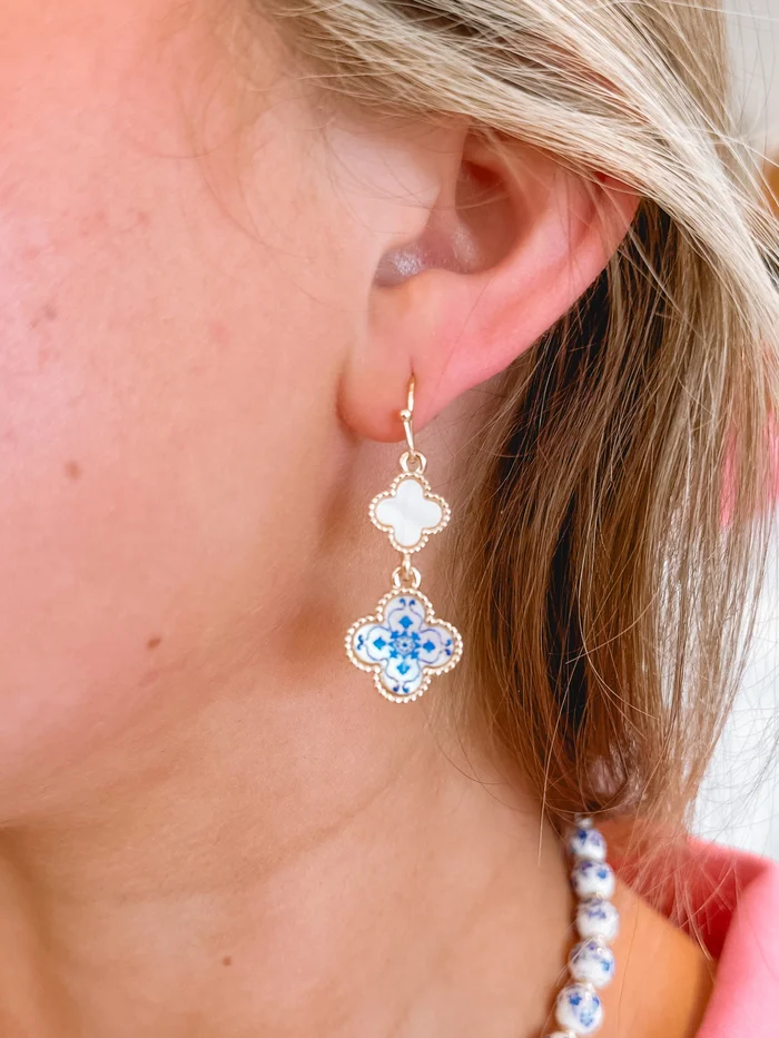 Chinoiserie Double Clover Drop Earrings