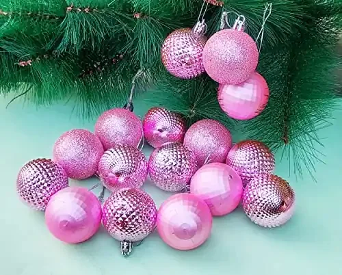 Christmas Vibes 16 Pcs Big Size Christmas Tree Hanging Pink Designer Balls for Christmas Ornaments Balls Xmas Tree Hangings Ornaments for Christmas Decoration Items for Home Decoration Christmas Party