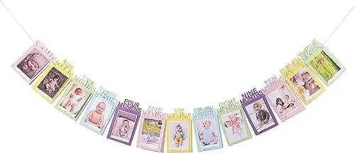 Christmas Vibes 1st Birthday Decorations – Monthly Milestone Birthday Photo Banner for Newborn to 12 Months Picture Banner (Pictures not Included) (Multi)