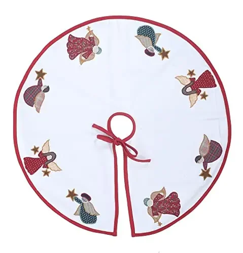Christmas Vibes 24 INCH Round Cotton Sturdy Duck Fabric Angel Applique Christmas Tree Skirt (5703S)