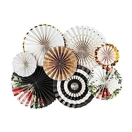 Christmas Vibes 8 Pcs Decoration Hanging Party Chinese Paper Fans Set for Birthday Wedding Graduation Events Accessories.